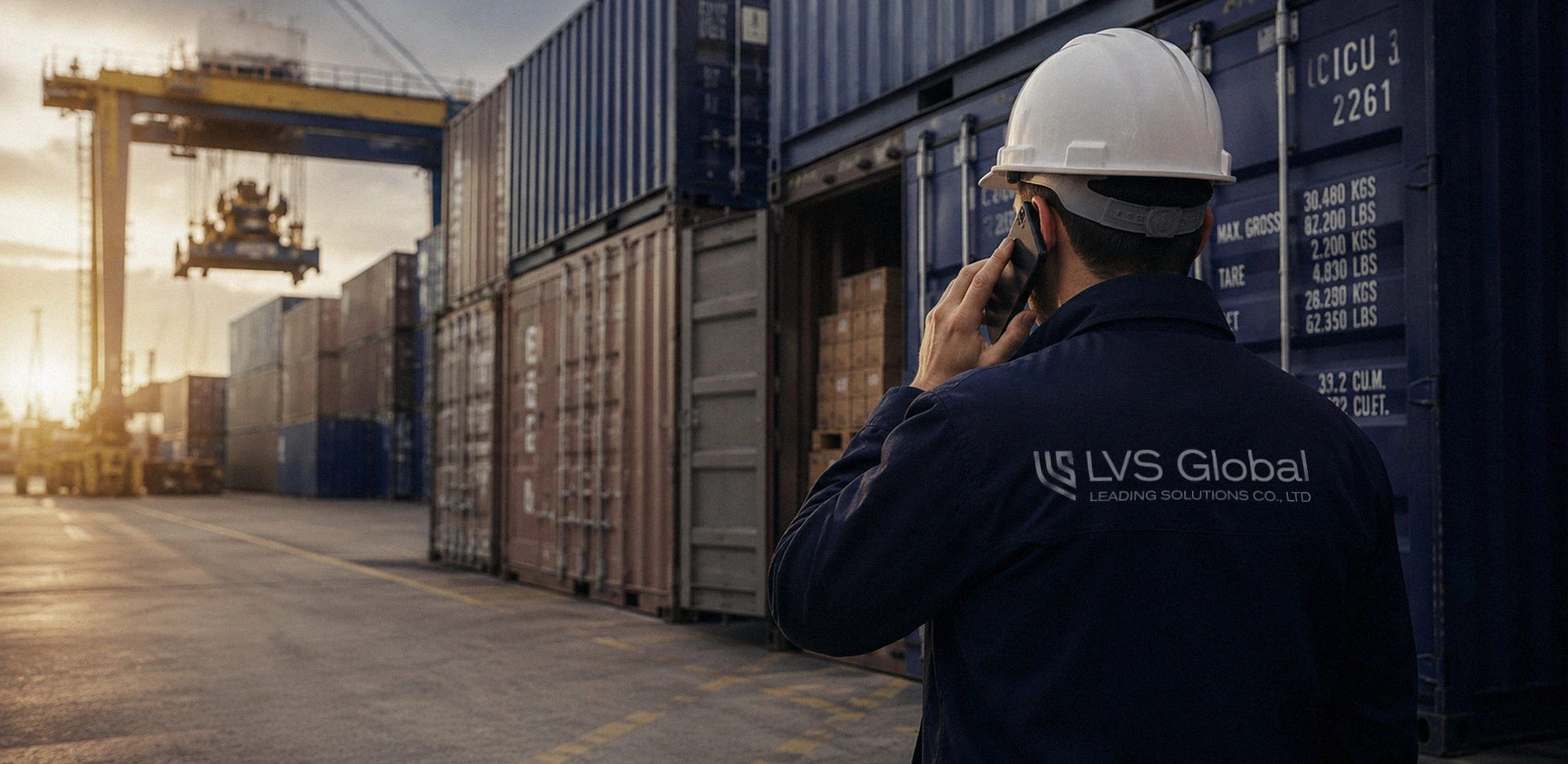 Cargo surveyor overseeing container loading and verifying cargo against shipping documents